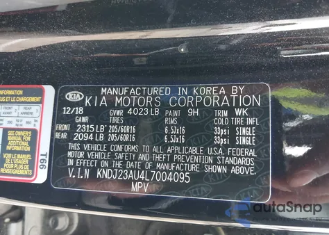 2020 Kia Soul Lx z USA, uszkodzony, nr VIN KNDJ23AU4L7004095
